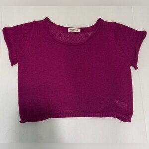 Natural Life Magenta Cropped Knit Top Large Short Sleeve
